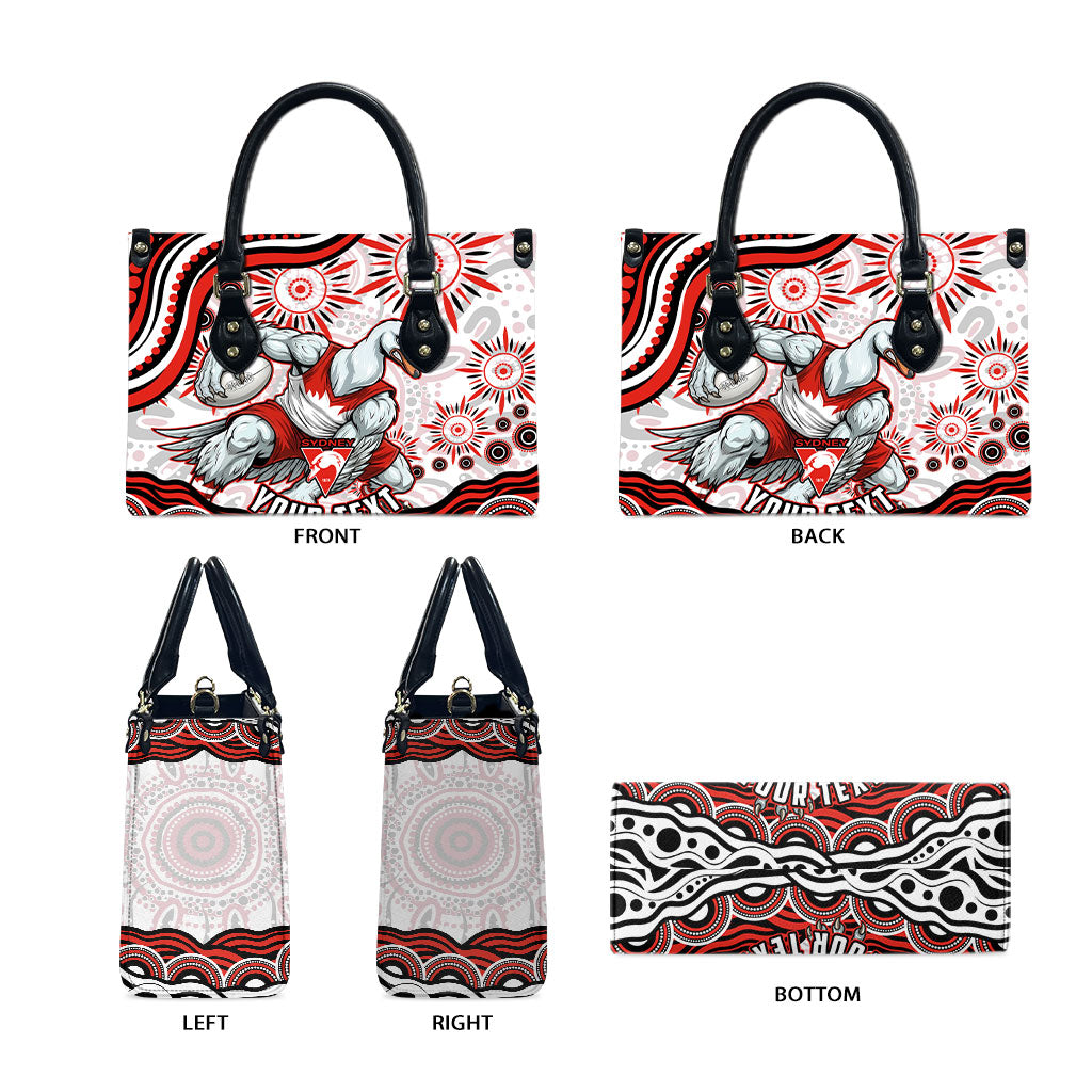 Personalized Sydney Swans Football Mascot Leather Bag Aboriginal Dot Art - Dreamtime Football Mascot