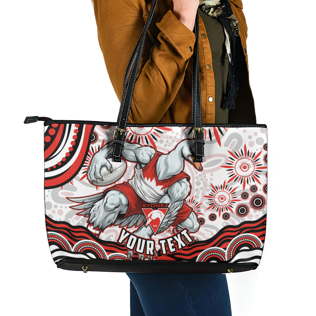Personalized Sydney Swans Football Mascot Leather Tote Bag Aboriginal Dot Art - Dreamtime Football Mascot