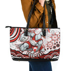 Personalized Sydney Swans Football Mascot Leather Tote Bag Aboriginal Dot Art - Dreamtime Football Mascot