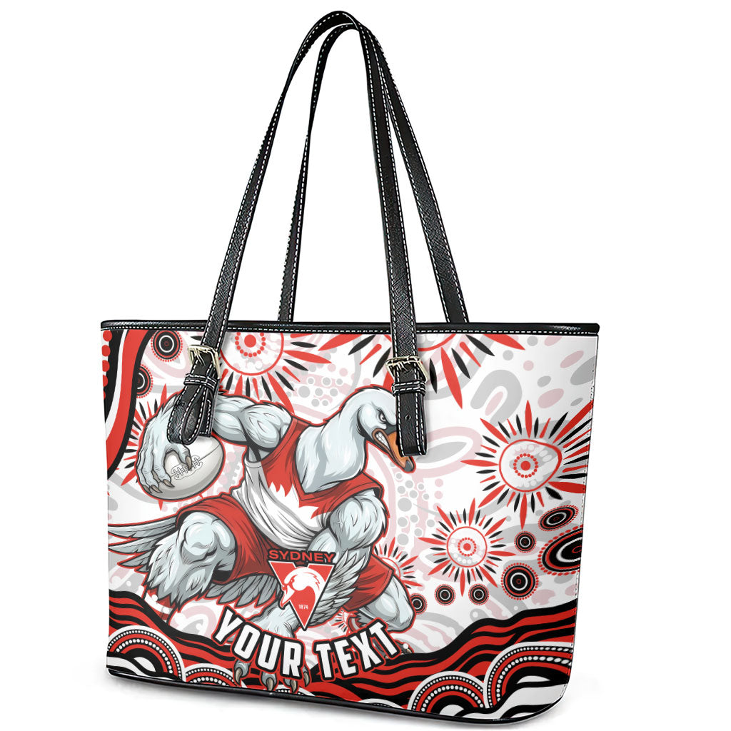 Personalized Sydney Swans Football Mascot Leather Tote Bag Aboriginal Dot Art - Dreamtime Football Mascot