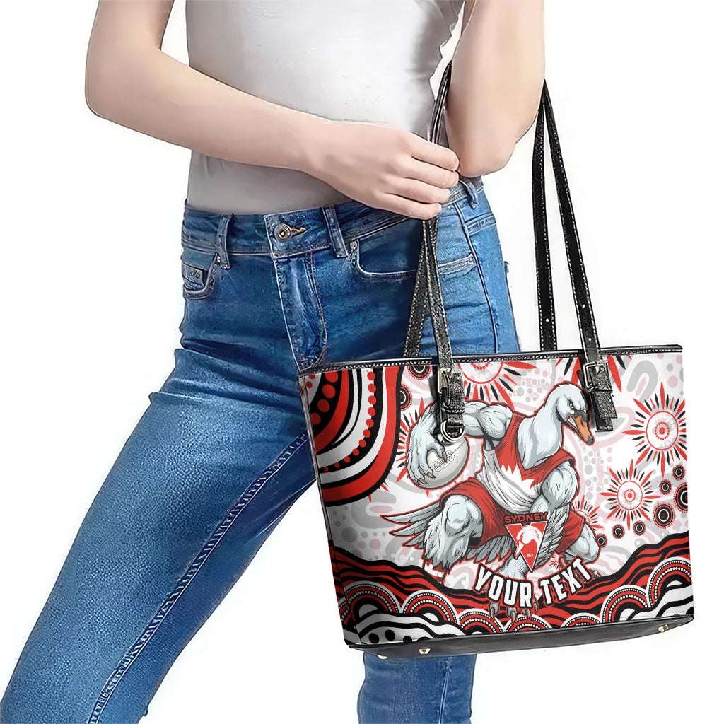 Personalized Sydney Swans Football Mascot Leather Tote Bag Aboriginal Dot Art - Dreamtime Football Mascot