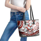 Personalized Sydney Swans Football Mascot Leather Tote Bag Aboriginal Dot Art - Dreamtime Football Mascot