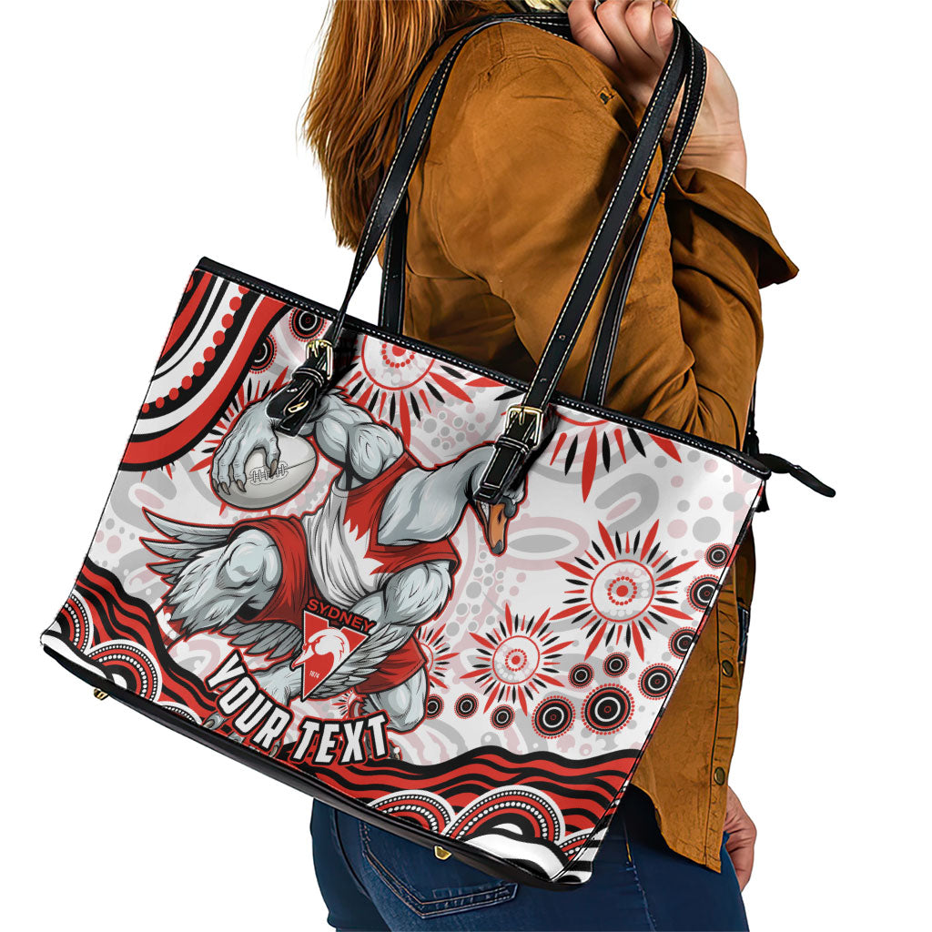 Personalized Sydney Swans Football Mascot Leather Tote Bag Aboriginal Dot Art - Dreamtime Football Mascot