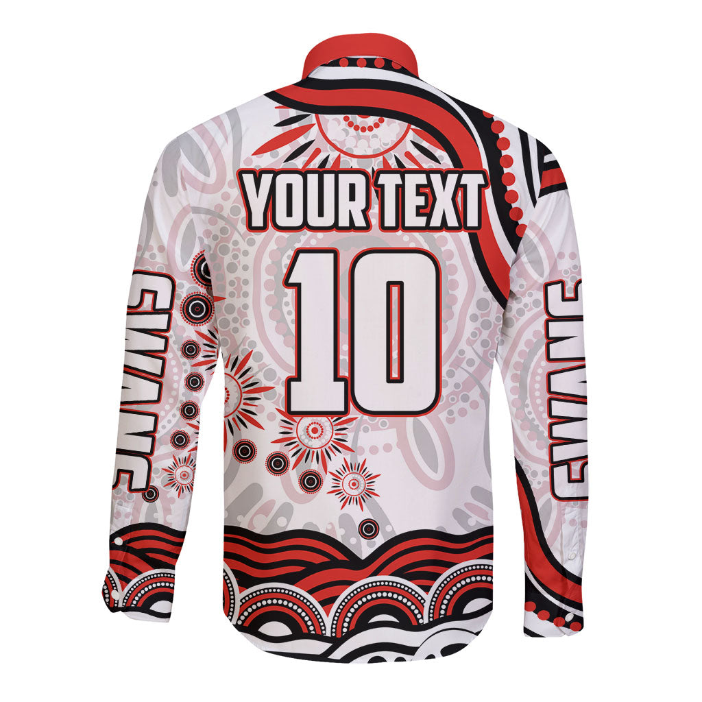 Personalized Sydney Swans Football Mascot Long Sleeve Button Shirt Aboriginal Dot Art - Dreamtime Football Mascot