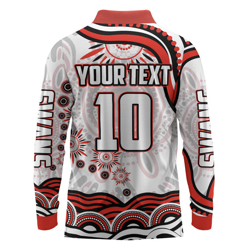 Personalized Sydney Swans Football Mascot Long Sleeve Polo Shirt Aboriginal Dot Art - Dreamtime Football Mascot