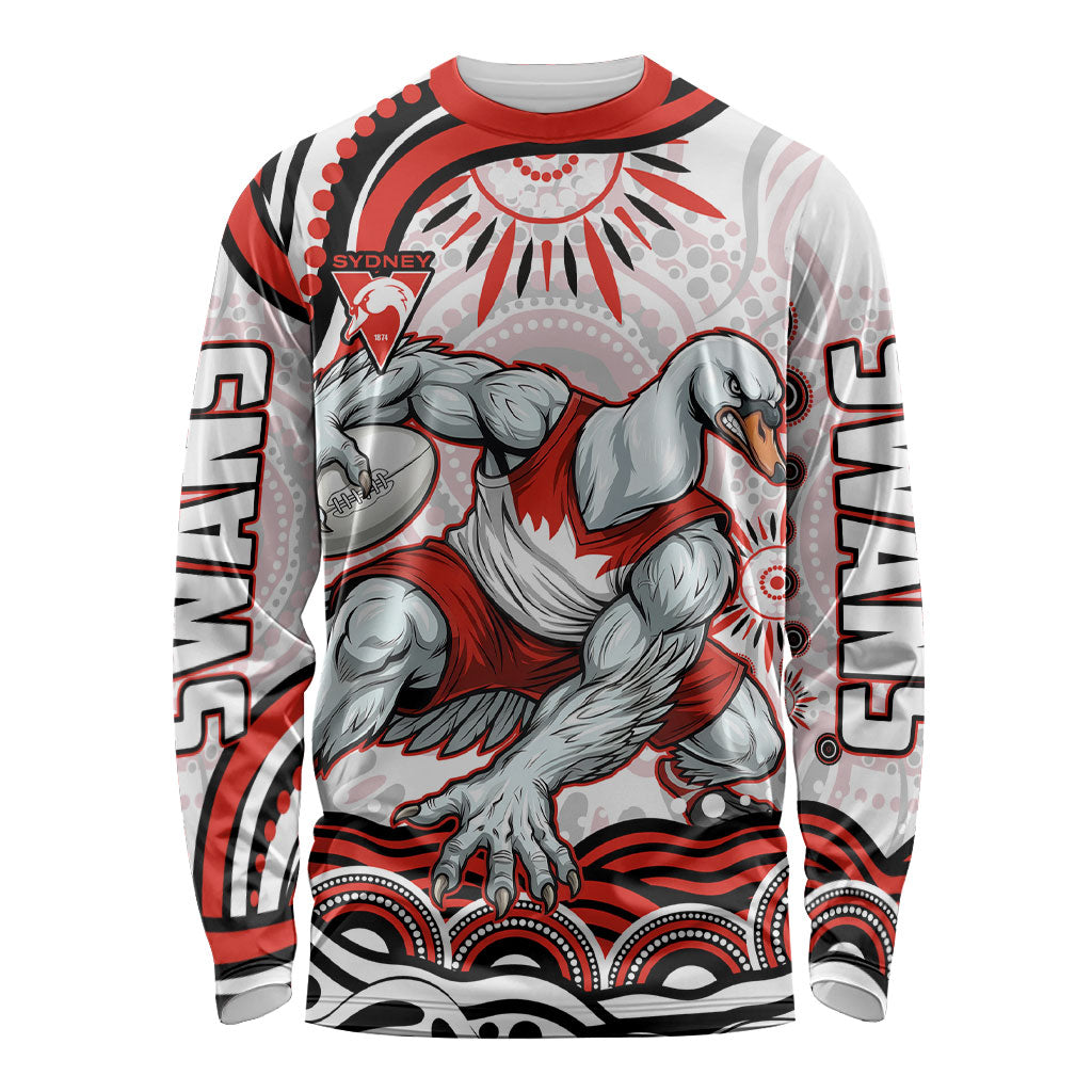 Personalized Sydney Swans Football Mascot Long Sleeve Shirt Aboriginal Dot Art - Dreamtime Football Mascot