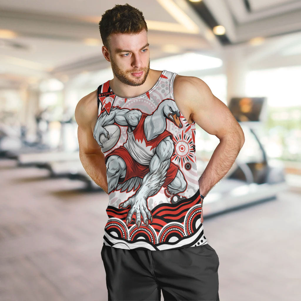 Personalized Sydney Swans Football Mascot Men Tank Top Aboriginal Dot Art - Dreamtime Football Mascot