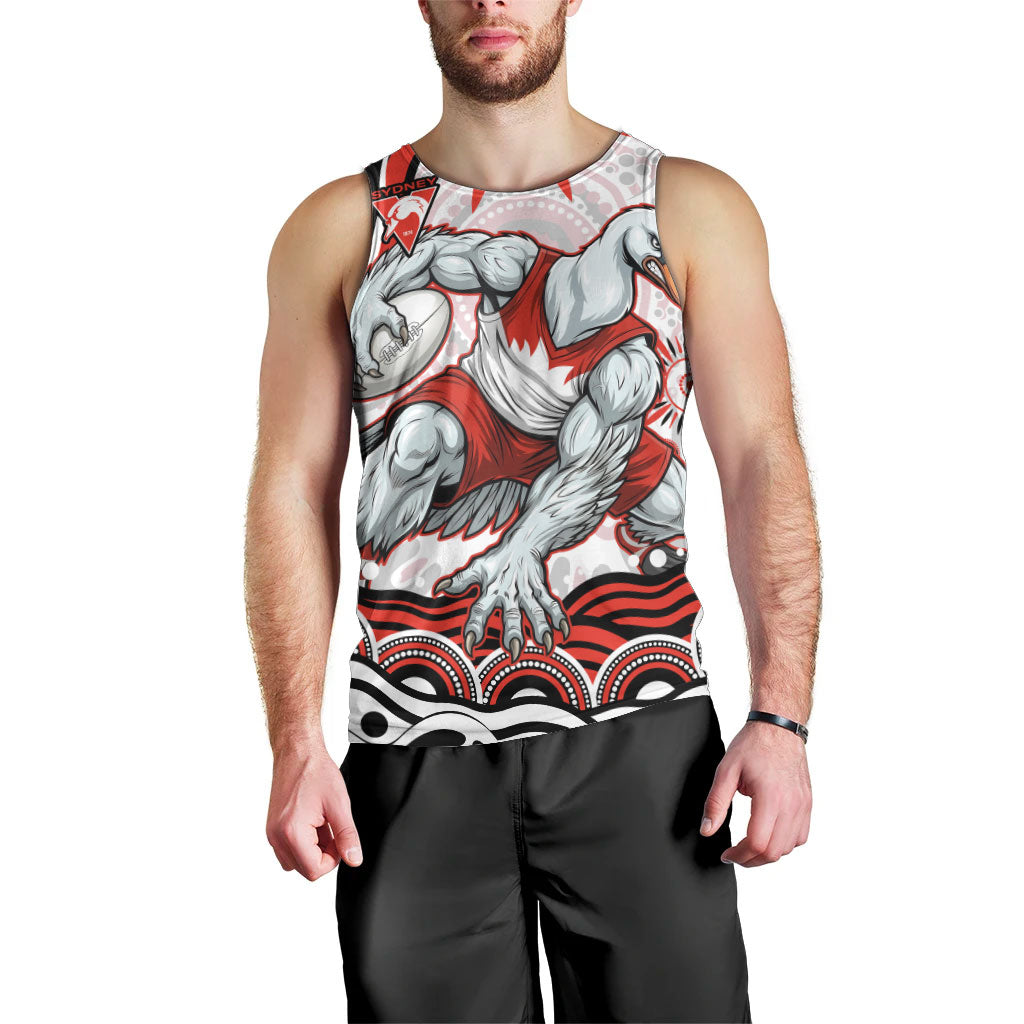 Personalized Sydney Swans Football Mascot Men Tank Top Aboriginal Dot Art - Dreamtime Football Mascot