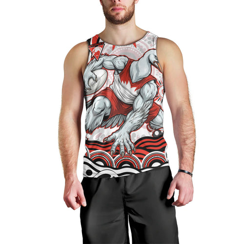 Personalized Sydney Swans Football Mascot Men Tank Top Aboriginal Dot Art - Dreamtime Football Mascot