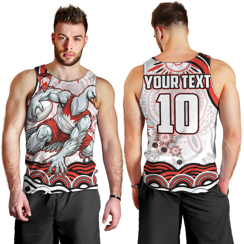 Personalized Sydney Swans Football Mascot Men Tank Top Aboriginal Dot Art - Dreamtime Football Mascot