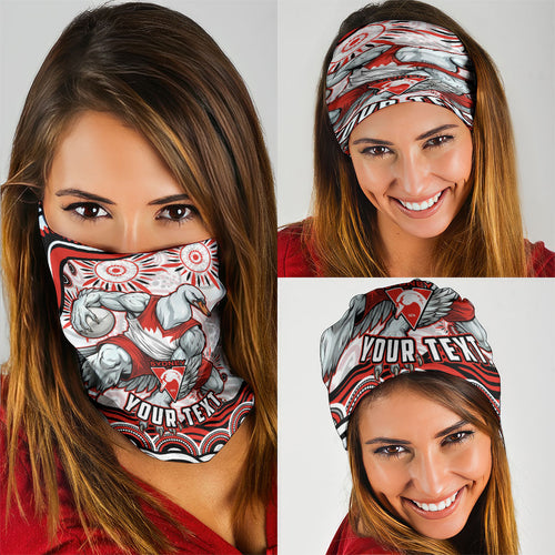 Personalized Sydney Swans Football Mascot Neck Gaiter Aboriginal Dot Art - Dreamtime Football Mascot