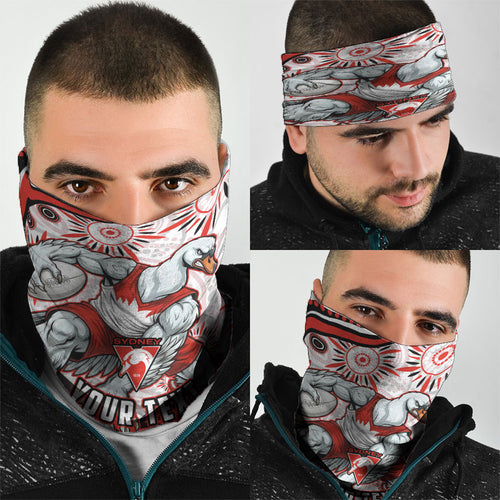 Personalized Sydney Swans Football Mascot Neck Gaiter Aboriginal Dot Art - Dreamtime Football Mascot