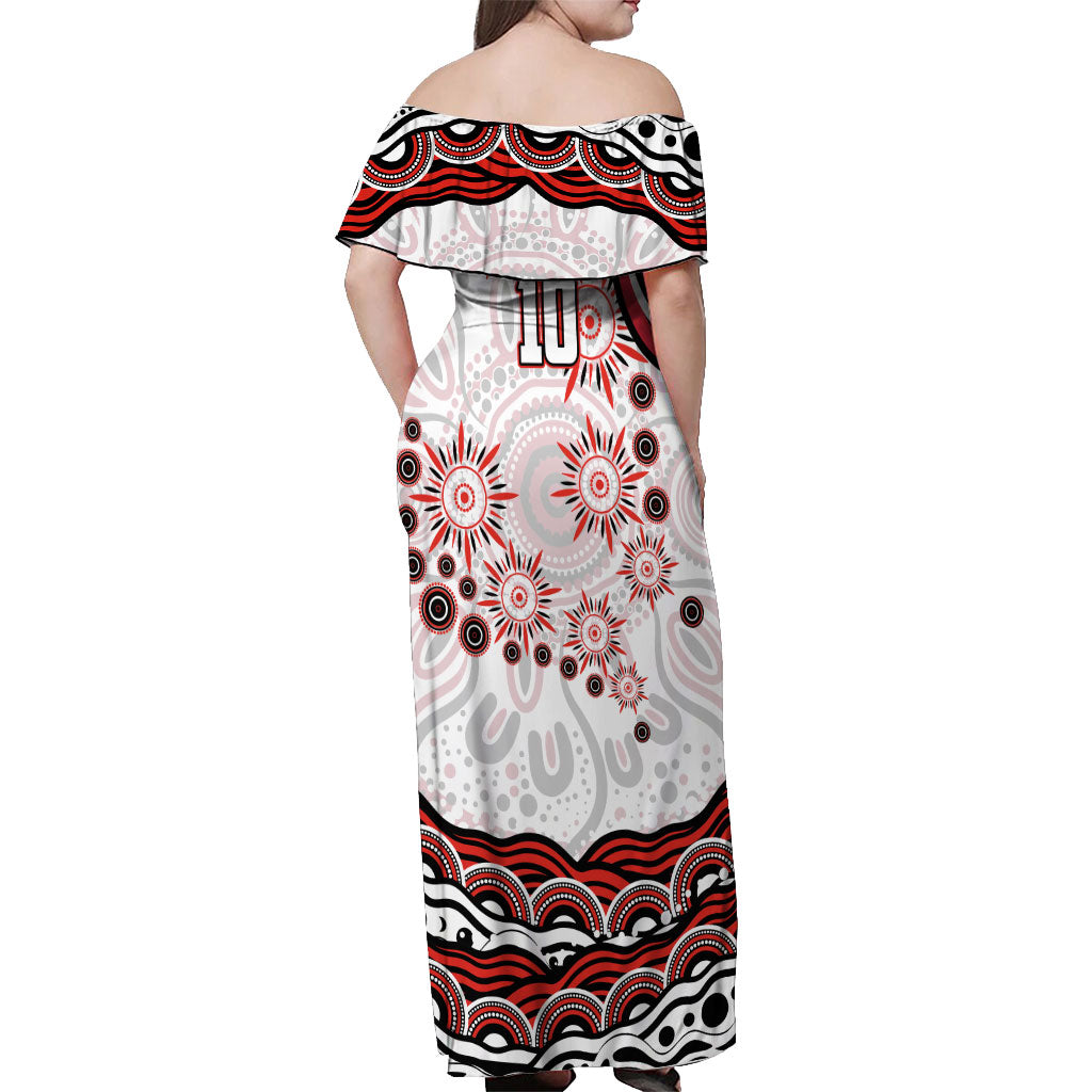 Personalized Sydney Swans Football Mascot Off Shoulder Maxi Dress Aboriginal Dot Art - Dreamtime Football Mascot