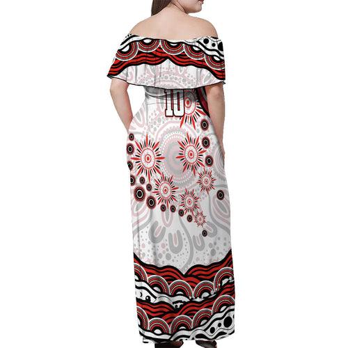 Personalized Sydney Swans Football Mascot Off Shoulder Maxi Dress Aboriginal Dot Art - Dreamtime Football Mascot