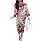 Personalized Sydney Swans Football Mascot Off The Shoulder Long Sleeve Dress Aboriginal Dot Art - Dreamtime Football Mascot