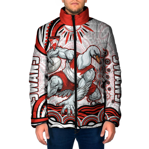 Personalized Sydney Swans Football Mascot Padded Jacket Aboriginal Dot Art - Dreamtime Football Mascot