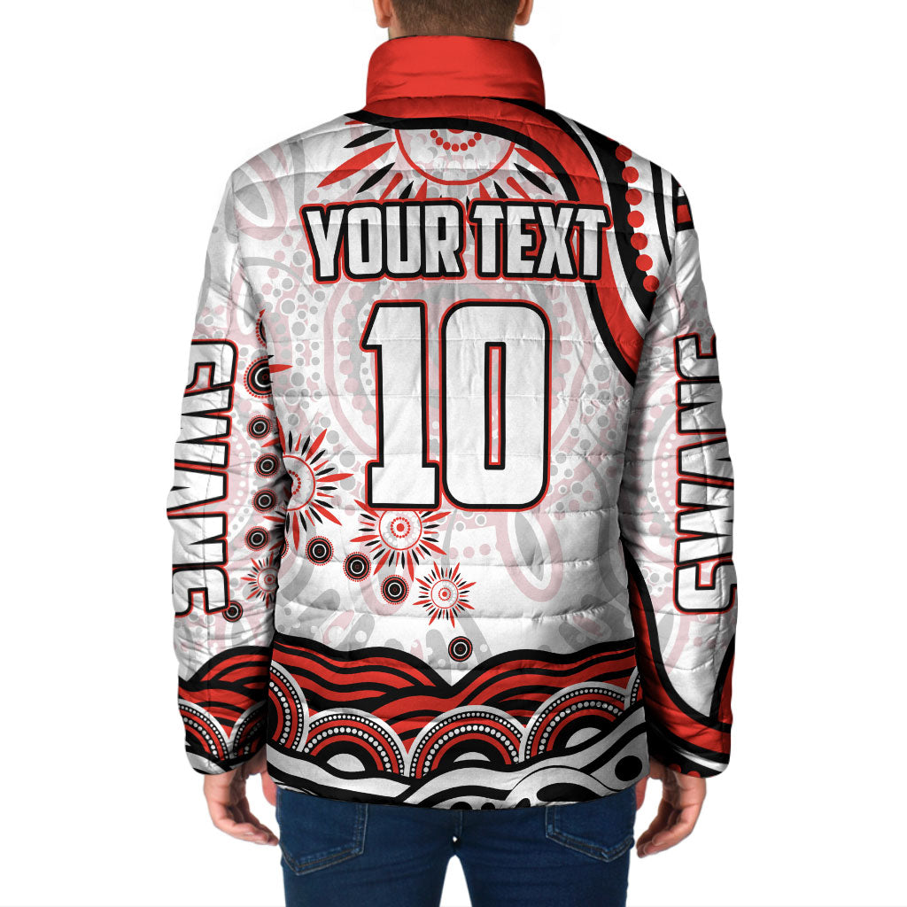 Personalized Sydney Swans Football Mascot Padded Jacket Aboriginal Dot Art - Dreamtime Football Mascot