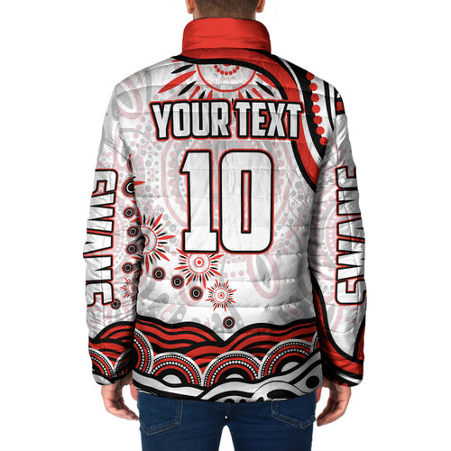 Personalized Sydney Swans Football Mascot Padded Jacket Aboriginal Dot Art - Dreamtime Football Mascot