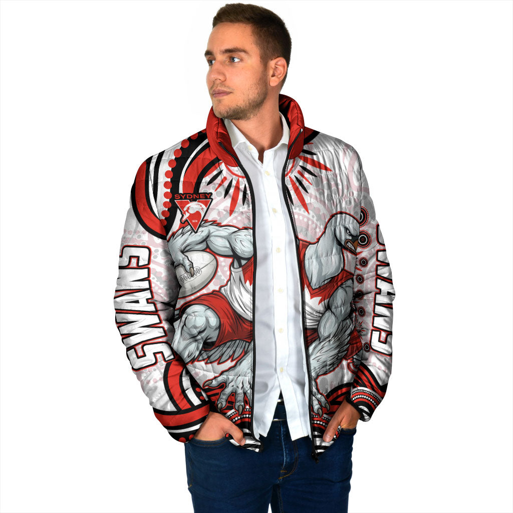 Personalized Sydney Swans Football Mascot Padded Jacket Aboriginal Dot Art - Dreamtime Football Mascot
