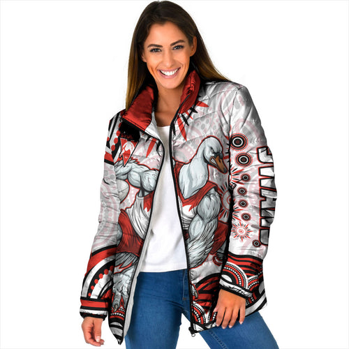 Personalized Sydney Swans Football Mascot Padded Jacket Aboriginal Dot Art - Dreamtime Football Mascot