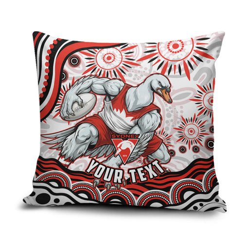 Personalized Sydney Swans Football Mascot Pillow Cover Aboriginal Dot Art - Dreamtime Football Mascot