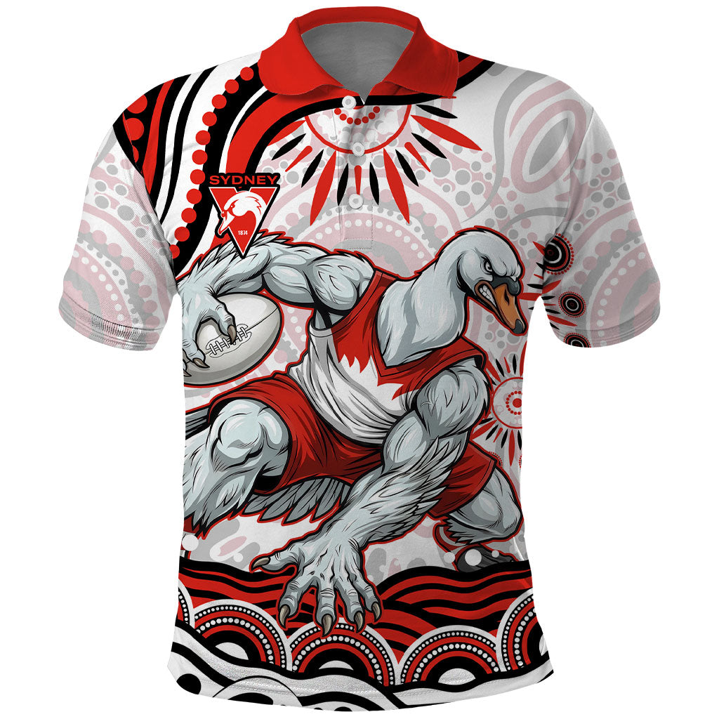 Personalized Sydney Swans Football Mascot Polo Shirt Aboriginal Dot Art - Dreamtime Football Mascot