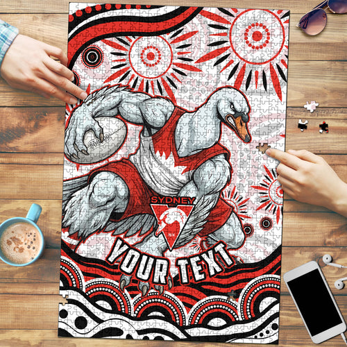 Personalized Sydney Swans Football Mascot Puzzle Aboriginal Dot Art - Dreamtime Football Mascot