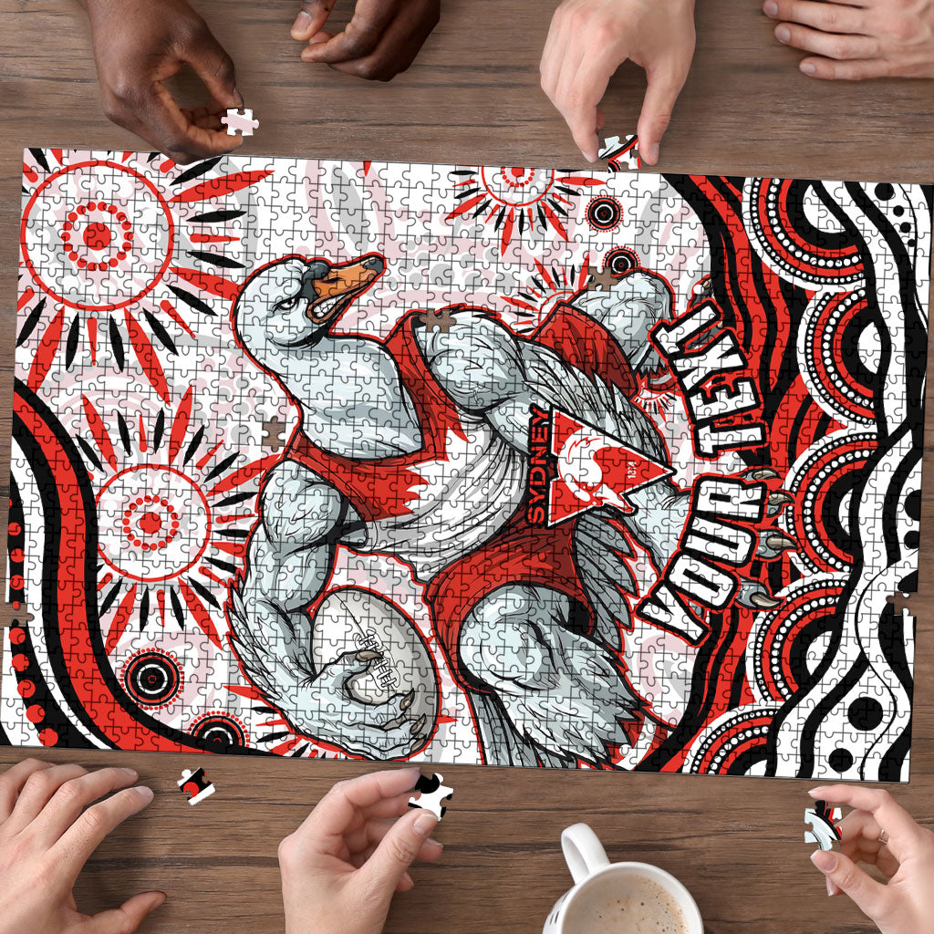 Personalized Sydney Swans Football Mascot Puzzle Aboriginal Dot Art - Dreamtime Football Mascot