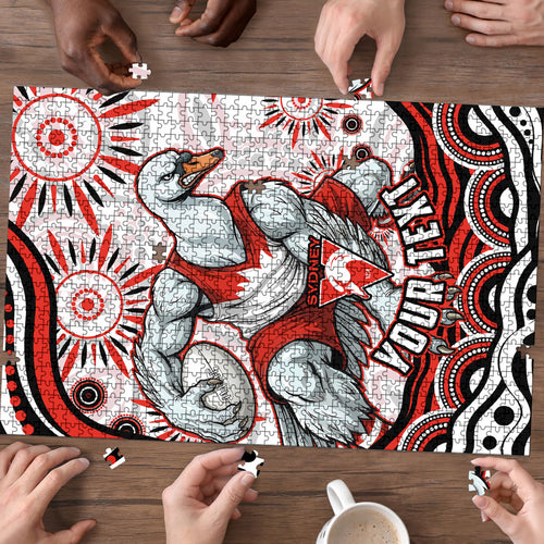 Personalized Sydney Swans Football Mascot Puzzle Aboriginal Dot Art - Dreamtime Football Mascot