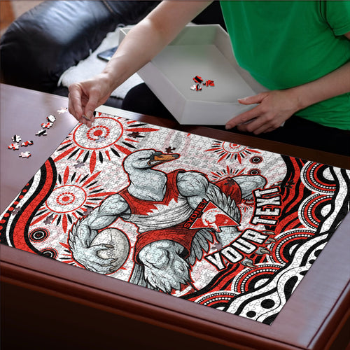 Personalized Sydney Swans Football Mascot Puzzle Aboriginal Dot Art - Dreamtime Football Mascot