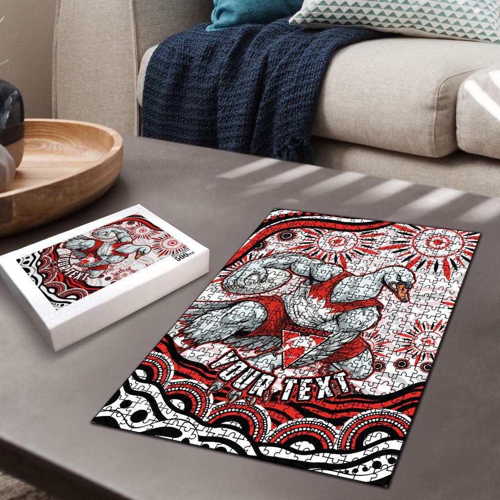 Personalized Sydney Swans Football Mascot Puzzle Aboriginal Dot Art - Dreamtime Football Mascot