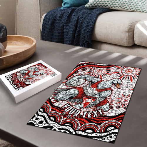 Personalized Sydney Swans Football Mascot Puzzle Aboriginal Dot Art - Dreamtime Football Mascot