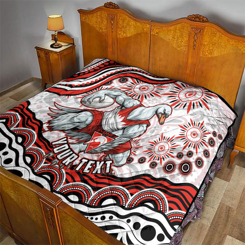 Personalized Sydney Swans Football Mascot Quilt Aboriginal Dot Art - Dreamtime Football Mascot