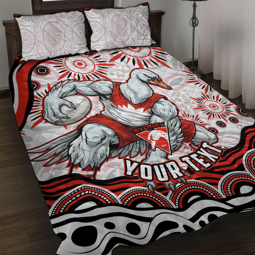 Personalized Sydney Swans Football Mascot Quilt Bed Set Aboriginal Dot Art - Dreamtime Football Mascot