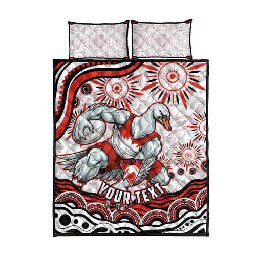 Personalized Sydney Swans Football Mascot Quilt Bed Set Aboriginal Dot Art - Dreamtime Football Mascot