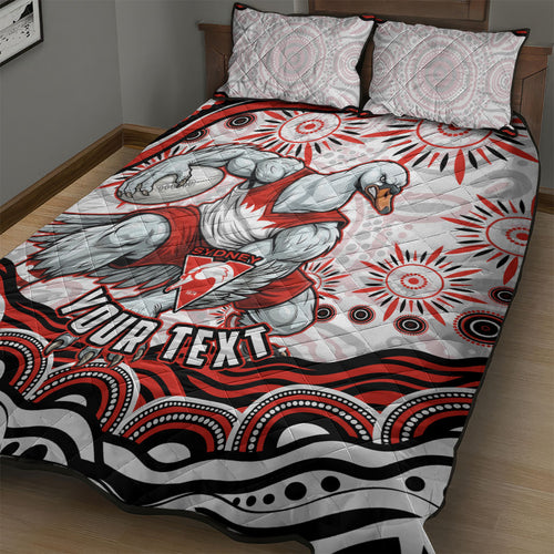 Personalized Sydney Swans Football Mascot Quilt Bed Set Aboriginal Dot Art - Dreamtime Football Mascot
