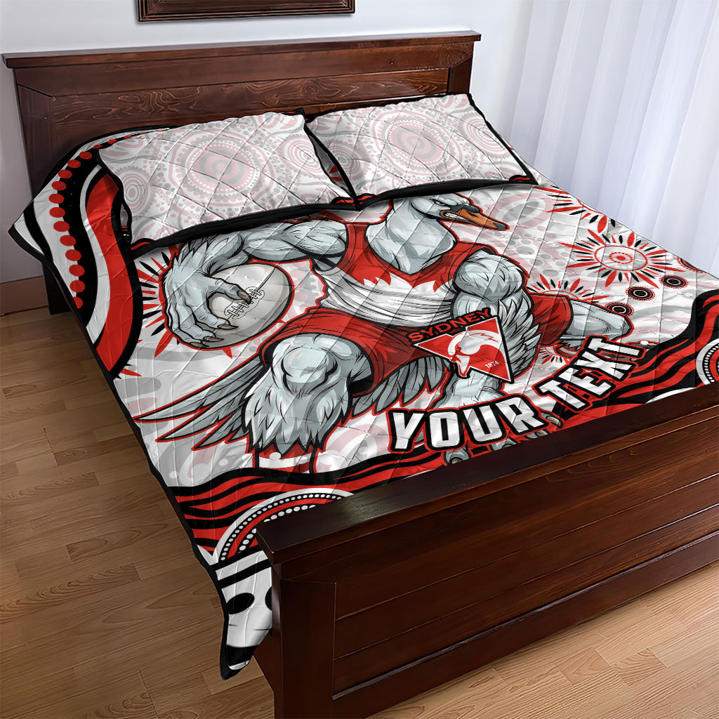 Personalized Sydney Swans Football Mascot Quilt Bed Set Aboriginal Dot Art - Dreamtime Football Mascot