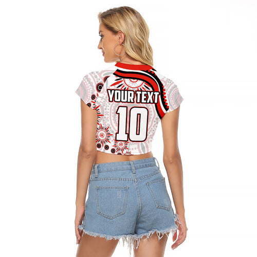Personalized Sydney Swans Football Mascot Raglan Cropped T Shirt Aboriginal Dot Art - Dreamtime Football Mascot
