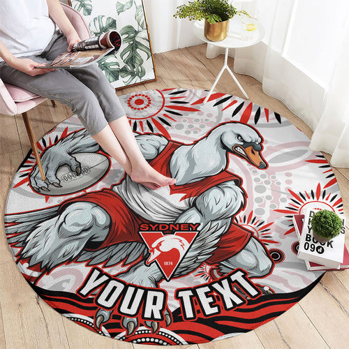Personalized Sydney Swans Football Mascot Round Carpet Aboriginal Dot Art - Dreamtime Football Mascot
