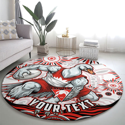 Personalized Sydney Swans Football Mascot Round Carpet Aboriginal Dot Art - Dreamtime Football Mascot