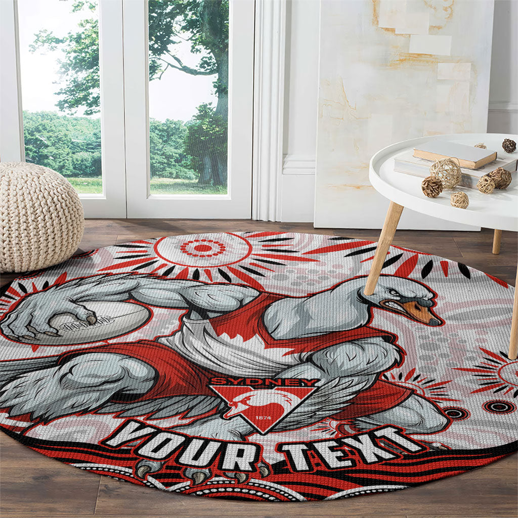 Personalized Sydney Swans Football Mascot Round Carpet Aboriginal Dot Art - Dreamtime Football Mascot