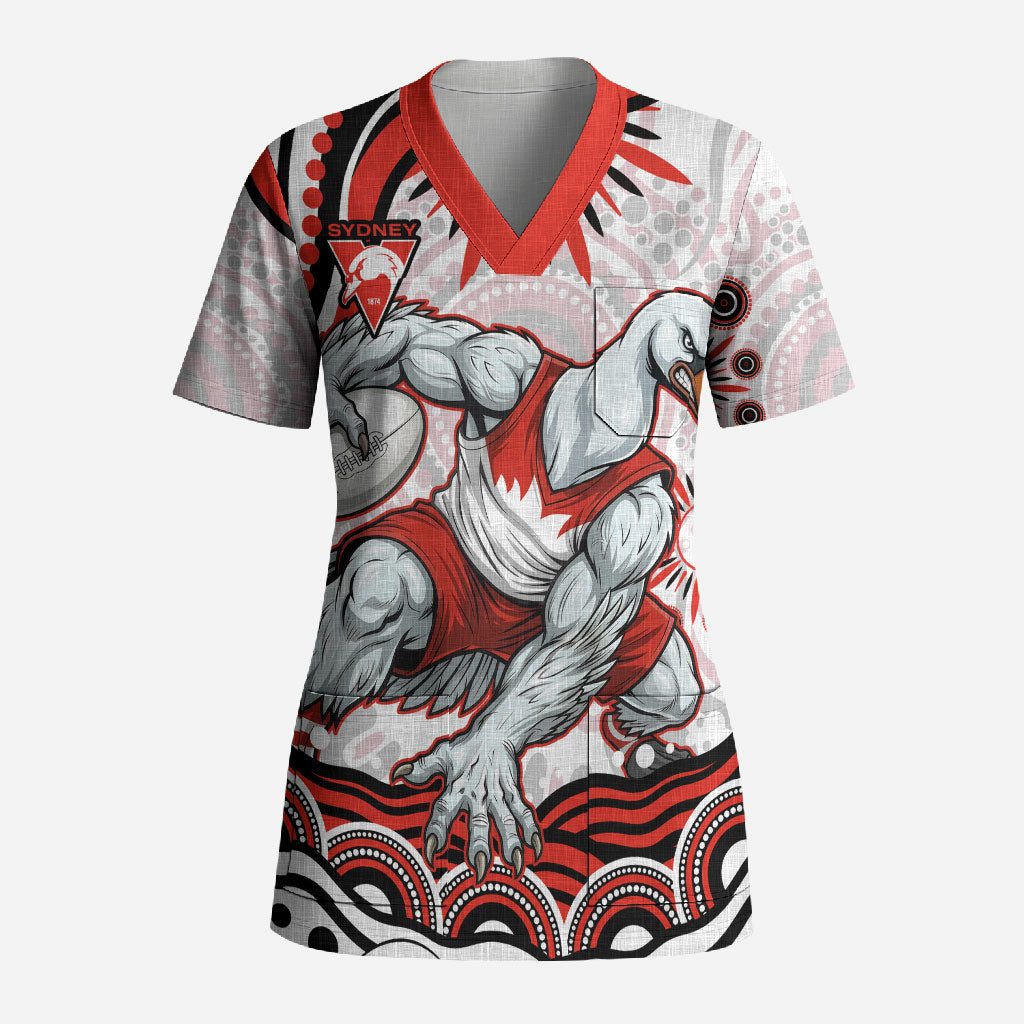 Personalized Sydney Swans Football Mascot Scrub Top Aboriginal Dot Art - Dreamtime Football Mascot