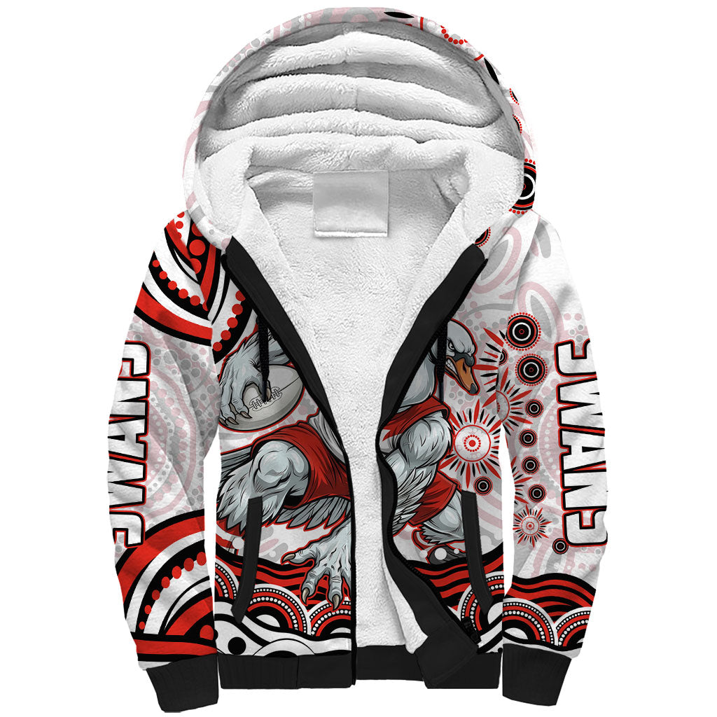 Personalized Sydney Swans Football Mascot Sherpa Hoodie Aboriginal Dot Art - Dreamtime Football Mascot