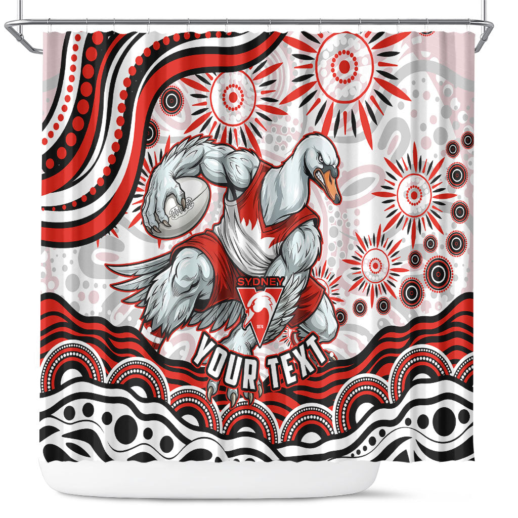 Personalized Sydney Swans Football Mascot Shower Curtain Aboriginal Dot Art - Dreamtime Football Mascot