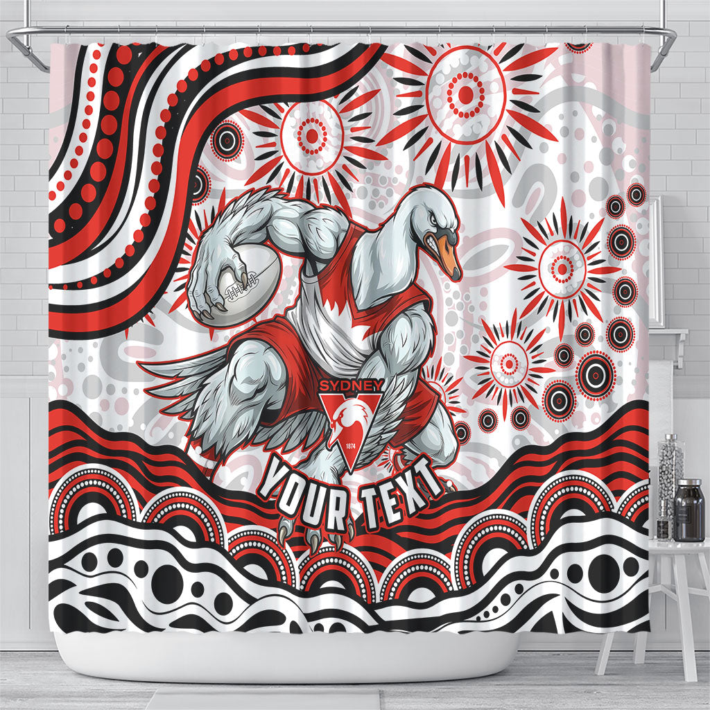 Personalized Sydney Swans Football Mascot Shower Curtain Aboriginal Dot Art - Dreamtime Football Mascot
