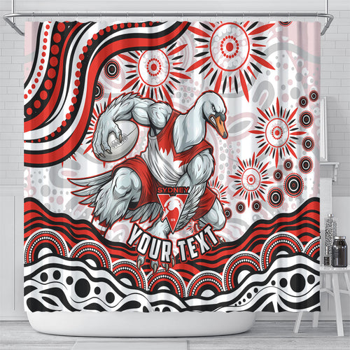 Personalized Sydney Swans Football Mascot Shower Curtain Aboriginal Dot Art - Dreamtime Football Mascot