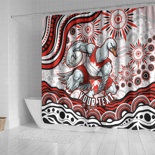 Personalized Sydney Swans Football Mascot Shower Curtain Aboriginal Dot Art - Dreamtime Football Mascot