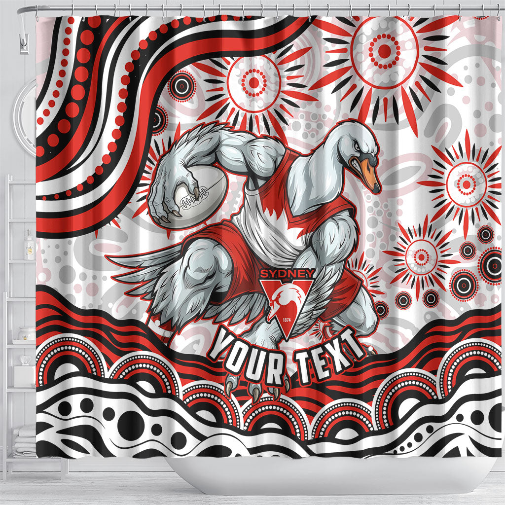 Personalized Sydney Swans Football Mascot Shower Curtain Aboriginal Dot Art - Dreamtime Football Mascot