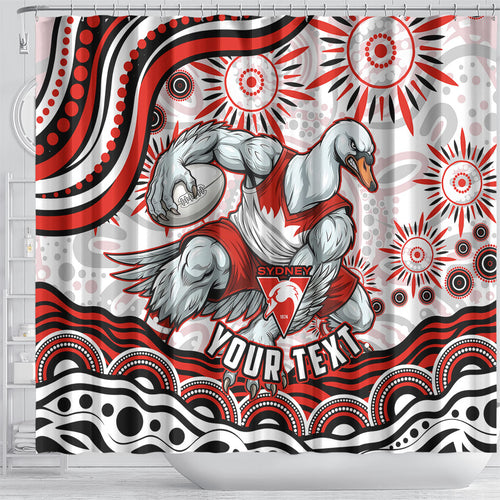 Personalized Sydney Swans Football Mascot Shower Curtain Aboriginal Dot Art - Dreamtime Football Mascot