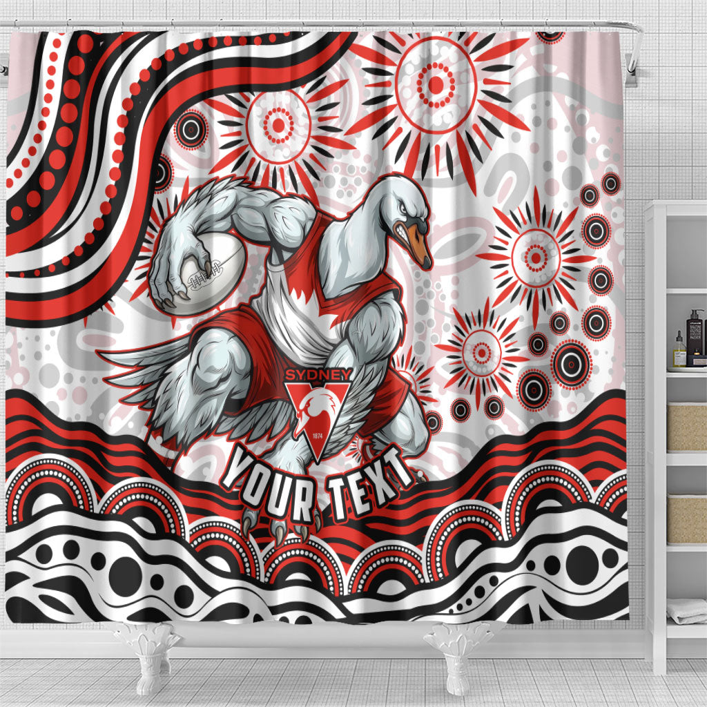 Personalized Sydney Swans Football Mascot Shower Curtain Aboriginal Dot Art - Dreamtime Football Mascot